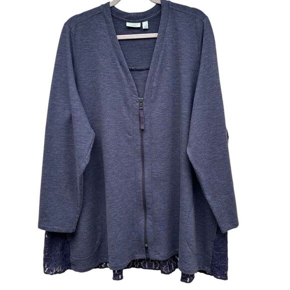 Logo Lounge Tunic Top Women's 2X Purple Zip Up Pockets V-Neck Lovely Lace Back - Picture 10 of 14